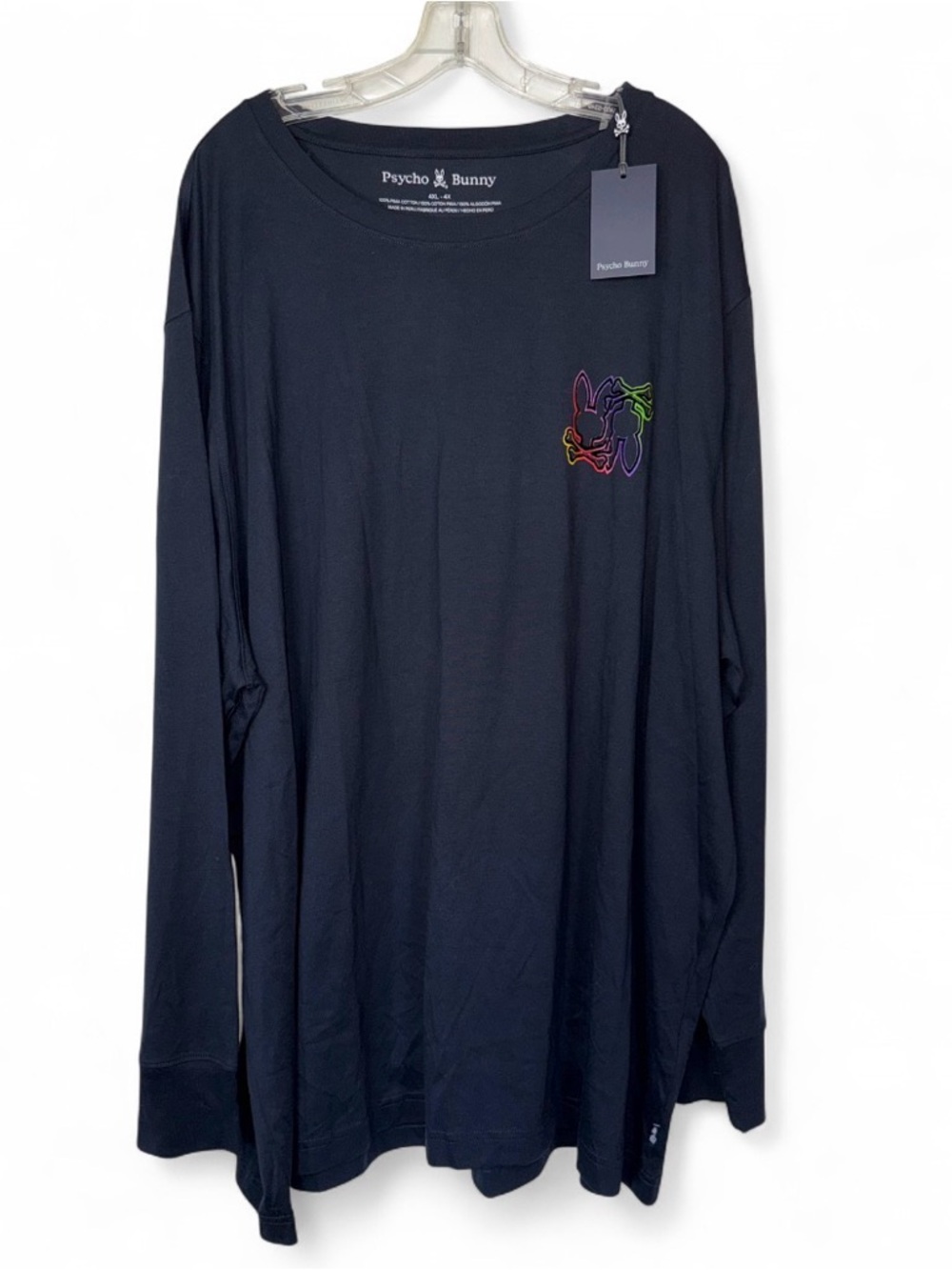 NWT Psycho Bunny 4XL Long Sleeve Tee Colton Navy Rainbow Logo Velvet Graphic